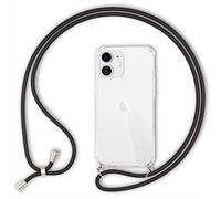 NALIA Housse avec Cordon Compatible avec iPhone 12 Mini Coque, Transparent Protection Hardcase & Tour de Cou Lanière en Corde, Anti-Choc Case Necklace Cover Etui Dure Mince Coq, Couleur:Noir