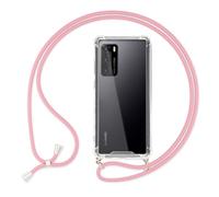 NALIA Housse avec Cordon Compatible avec P40 Coque, Transparent Slim Protection Hard-Case & Tour de Cou Lanière en Corde, Anti-Choc Necklace Cover Collier Etui Dure Protege Bumper, Couleur:Pink Rose