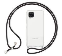 NALIA Housse avec Cordon Compatible avec Samsung Galaxy A12 Coque, Transparent Protection Hardcase & Tour de Cou Lanière en Corde, Anti-Choc Case Necklace Cover Etui Dure Mince, Couleur:Noir