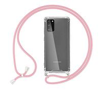 NALIA Housse avec Cordon Compatible avec Samsung Galaxy S20 Coque, Transparent Protection Hard-Case & Tour de Cou Lanière en Corde, Mince Anti-Choc Necklace Cover Collier Etui Dure, Couleur:Rose