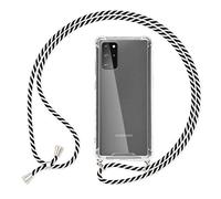 NALIA Housse avec Cordon Compatible avec Samsung Galaxy S20 Plus Coque, Transparent Protection Hard-Case & Tour de Cou Lanière en Corde, Anti-Choc Necklace Cover Collier Etui Dure, Couleur:Noir Blanc