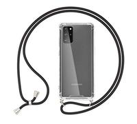 NALIA Housse avec Cordon Compatible avec Samsung Galaxy S20 Plus Coque, Transparent Protection Hard-Case & Tour de Cou Lanière en Corde, Anti-Choc Necklace Cover Collier Etui Dure, Couleur:Noir