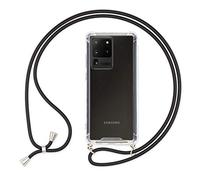 NALIA Housse avec Cordon Compatible avec Samsung Galaxy S20 Ultra Coque, Transparent Protection Hard-Case & Tour de Cou Lanière en Corde, Anti-Choc Necklace Cover Collier Etui Dure, Couleur:Noir
