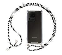 NALIA Housse avec Cordon compatible avec Samsung Galaxy S20 Ultra Coque, Transparent Protection Hard-Case & Tour de Cou Lanière en Corde, Anti-Choc Necklace Cover Collier Etui Dure, Couleur:Noir Blanc