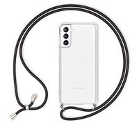 NALIA Housse avec Cordon Compatible avec Samsung Galaxy S21 Coque, Transparent Protection Hardcase & Tour de Cou Lanière en Corde, Anti-Choc Case Necklace Cover Etui Dure Mince, Couleur:Noir
