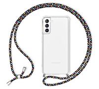 NALIA Housse avec Cordon Compatible avec Samsung Galaxy S21 Coque, Transparent Protection Hardcase & Tour de Cou Lanière en Corde, Anti-Choc Case Necklace Cover Etui Dure Mince, Couleur:Noir Coloré