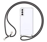 NALIA Housse avec Cordon Compatible avec Samsung Galaxy S21 Plus Coque, Transparent Protection Hardcase & Tour de Cou Lanière en Corde, Anti-Choc Case Necklace Cover Etui Mince, Couleur:Noir