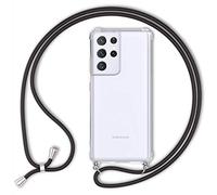 NALIA Housse avec Cordon Compatible avec Samsung Galaxy S21 Ultra Coque, Transparent Protection Hardcase & Tour de Cou Lanière en Corde, Anti-Choc Case Necklace Cover Etui Mince, Couleur:Noir