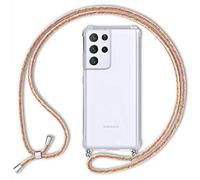 NALIA Housse avec Cordon Compatible avec Samsung Galaxy S21 Ultra Coque, Transparent Protection Hardcase & Tour de Cou Lanière en Corde, Anti-Choc Case Necklace Cover Etui Mince, Couleur:Arc en Ciel