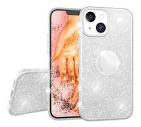 NALIA Housse Brillant avec Bague Compatible avec iPhone 13 Coque, 360-Degrés Porte-Doigt pour Fonction de Stand & Support de Voiture, Bling Case Silicone Cover Strass Paillettes, Couleur:Argent