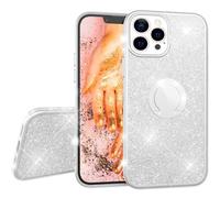 NALIA Housse Brillant avec Bague Compatible avec iPhone 13 Pro Coque, 360-Degrés Porte-Doigt pour Fonction de Stand & Support de Voiture, Bling Case Silicone Cover Paillettes, Couleur:Argent
