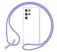 NALIA Housse Claire avec Chaîne Compatible avec Samsung Galaxy S24 Ultra Coque, Étui Transparent avec Ruban à Porter Autour du Cou, Arrière Dur & Cadre en Silicone Renforcé, Couleur:Violet