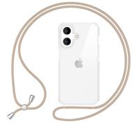 NALIA Housse Claire avec Cordon Compatible avec iPhone 16 Coque, Étui Transparent avec Chaîne, Cover Dur & Cadre Silicone, Sangle Ajustable Hybrid Case Anti-Jaune Anti-Choc, Couleur:Beige