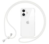 NALIA Housse Claire avec Cordon Compatible avec iPhone 16 Plus Coque, Etui Transparent avec Chaîne, Cover Dur & Cadre Silicone, Sangle Ajustable Hybrid Case Anti-Jaune Anti-Choc, Couleur:Blanc