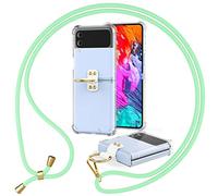 NALIA Housse Claire avec Cordon Compatible avec Samsung Galaxy Z Flip4 Coque, Cover Transparent avec Anneau & Tour de Cou Lanière, Arrière Dure Robuste & Cadre Silicone Anti-Choc, Couleur:Mint