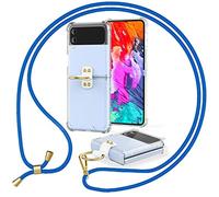 NALIA Housse Claire avec Cordon Compatible avec Samsung Galaxy Z Flip4 Coque, Cover Transparent avec Anneau & Tour de Cou Lanière, Arrière Dure Robuste & Cadre Silicone Anti-Choc, Couleur:Bleu