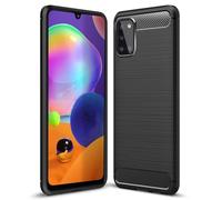 NALIA Housse Design Compatible avec Samsung Galaxy A31 Coque, Aspect Carbone Mince Protection Silicone avec Texture Fibre de Carbone, Slim Case Anti-Choc Cover Protege Couverture Souple Bumper - Noir