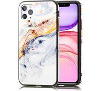 NALIA Housse en verre trempé pour téléphone portable iPhone 11 Pro Max, Design Marbre Coque Etui Or Gris