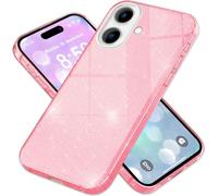 NALIA Housse hybride pailletée pour iPhone 16, Housse renforcée en silicone pour téléphone portable, Housse de protection pailletée rose