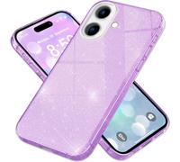 NALIA Housse hybride pailletée pour iPhone 16 Plus, Housse silicone renforcée pour téléphone portable, Protection brillante pailletée Violet