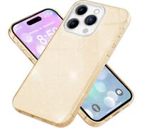 NALIA Housse hybride pailletée pour iPhone 16 Pro Max, Housse renforcée en silicone pour téléphone portable, Housse brillante pailletée Cover Gold