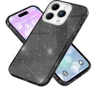 NALIA Housse hybride pailletée pour iPhone 16 Pro Max, Housse silicone renforcée pour téléphone portable, Housse brillante pailletée Cover Noir