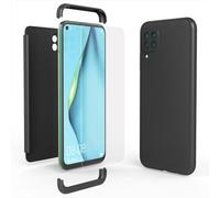 NALIA Housse Integrale Compatible avec Huawei P40 Lite Coque, Ultra-Fine 360° Etui Avant & Arrière Protection Verre Trempé, Rigide Mince Cover Telephone Smartphone Case Bumper, Couleur:Noir