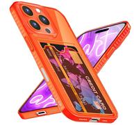 NALIA Housse Neon avec Porte-Cartes Compatible avec iPhone 16 Pro Coque, Étui Transparent avec Fente pour Cartes de Crédit, Couverture Silicone Flexible Souple Fin Couleur Vive, Couleur:Orange