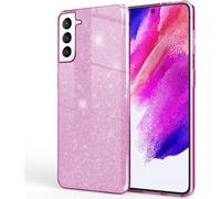 NALIA Housse robuste à paillettes pour Samsung Galaxy S21 FE, Brillant Hybride Housse de Protection Renforcée en Silicone Violet