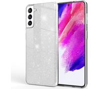NALIA Housse robuste à paillettes pour Samsung Galaxy S21 FE, Housse de protection hybride brillante Housse en silicone renforcée Argent