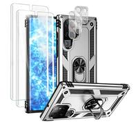 NALIA Kit [5-en-1] Compatible avec Samsung Galaxy S23 Ultra Coque, [1x Étui avec Bague & 2X Protection d'Écran & 2X Protecteur Caméra] Style Militaire Protege Extrême 360° Anneau Case, Couleur:Argent