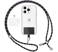 NALIA Lanière Universelle Coloré pour Telephone Portable, Cordon Tour De Cou pour Smartphone, Porte Clef Chaine réglable avec Crochet Métallique e Carte, Sangle pour Épaule, Couleur:Noir Argent