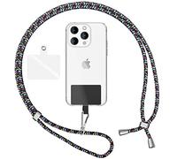 NALIA Lanière Universelle Coloré pour Telephone Portable, Cordon Tour De Cou pour Smartphone, Porte Clef Chaine réglable avec Crochet Métallique e Carte, Sangle pour Épaule, Couleur:Noir Coloré