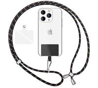 NALIA Lanière Universelle Coloré pour Telephone Portable, Cordon Tour De Cou pour Smartphone, Porte Clef Chaine réglable avec Crochet Métallique e Carte, Sangle pour Épaule, Couleur:Noir Or