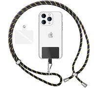 NALIA Lanière Universelle Coloré pour Telephone Portable, Cordon Tour De Cou pour Smartphone, Porte Clef Chaine réglable avec Crochet Métallique e Carte, Sangle pour Épaule, Couleur:Noir Jaune