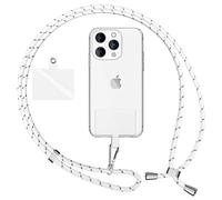 NALIA Lanière Universelle Coloré pour Telephone Portable, Cordon Tour De Cou pour Smartphone, Porte Clef Chaine réglable avec Crochet Métallique e Carte, Sangle pour Épaule, Couleur:Blanc Gris