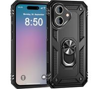NALIA Military-Style Ringhülle pour iPhone 16, protection extrême blindée pour téléphone portable, Hardcase Hülle mit 360° Ring Schwarz