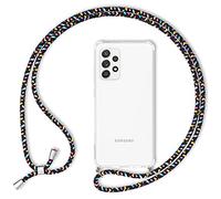 NALIA Necklace Coque Compatible avec Samsung Galaxy A52 5G / A52 / A52s 5G Housse, Transparent Protection avec Cordon, Hardcase & Tour de Cou Lanière en Corde Anti-Choc Case Etui, Couleur:Noir Coloré
