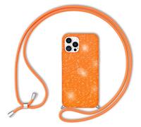 NALIA Néon Bling Housse avec Cordon Compatible avec iPhone 12 Pro Max Coque, Transparent Brillante Silicone Etui & Lanière en Corde, Glitter Case Translucide Cover Coq, Couleur:Orange Paillettes