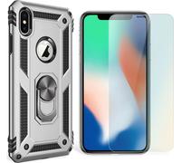 NALIA Ring Coque de téléphone portable pour iPhone X / XS, Case Cover Bumper Display Protection Glass Silver