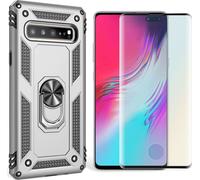 NALIA Ring Coque de téléphone portable pour Samsung Galaxy S10 5G, Case Cover Display Protection Glass Silver