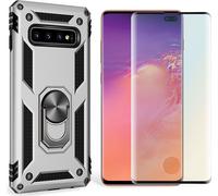 NALIA Ring Coque de téléphone portable pour Samsung Galaxy S10 Plus, Case écran protection verre argenté