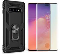 NALIA Ring Coque de téléphone portable pour Samsung Galaxy S10 Plus, Case écran protection verre noir