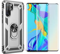 NALIA Ring Handy Cover pour Huawei P30 Pro, Case Cover Etui Display Protection Glass Silver