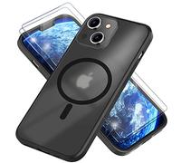 NALIA Set [3-en-1] Housse Mate MagPower Compatible avec iPhone 14 Plus Coque [Compatible avec MagSafe] & 2X Verre Trempé, Coq Résistant Translucide Noir Anti-Rayures, Arrière Dure & Cadre Silicone