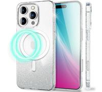 NALIA Starlite Compatible avec iPhone 16 Pro Max Coque [Compatible avec MagSafe], Housse Scintillante avec Anneau Magnétique Intégré, Transparente & Étincelante Pailletée, Arrière Dur & Cadre TPU