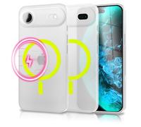 NALIA Thinix Glow Compatible avec Apple iPhone 17 Air Coque [Compatible avec MagSafe] (Ultra Fine avec Anneau Lumineux), Étui Rigide 0,3mm, Bague Brille dans Le Noir, Couleur:Jaune Néon Transparent