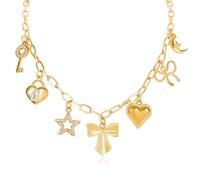 NALISASA Collier à breloques en forme de trombone plaqué or pour femme - Joli nœud en coquillage - Étoile de mer - Perle - Coquillage - Fraise - Cœur - Sirène - Cadeau d'été, Acier inoxydable, Pas de