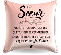 NALKEEZ Coussin Cadeau Velours Rose avec Message D’Amour pour Sœur - Idée Originale Anniversaire, Fête, Noël