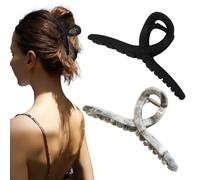 Nalodu Lot de 2 pinces à cheveux extra larges de 12,7 cm, antidérapantes, noir mat et marbre brillant, pour cheveux épais, longs et bouclés, 13 cm